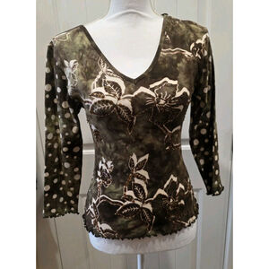 Chaudry B Size S NWT Sample Y2K Brown Tie Dye Polka Dot Sequin Beads Boho 3/4